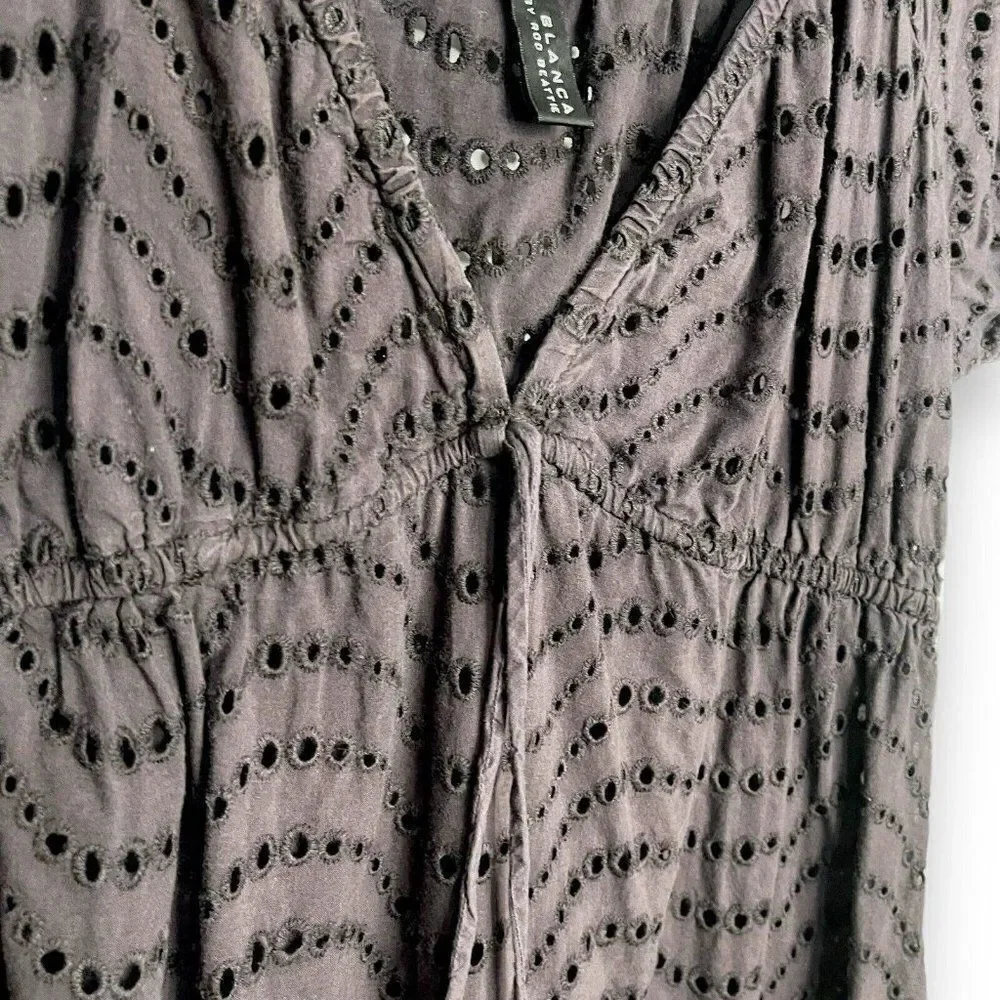 La Blanca By Rob Beattie Mini Dress Women's Medium Purple Eyelet Drawstring Boho
